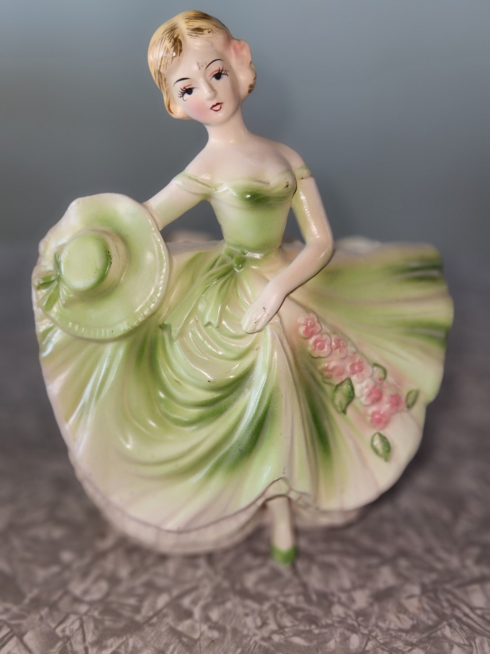 Vintage Porcelain Lady Figurine in Pale Green Dress